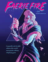 The Faerie Fire book cover, featuring the original fey character Sepal on the cover. Sepal is a large, muscular fey woman wearing armour lined with rose petals. Her thick pink hair is braided into a coil. She glances confidently at the camera.
